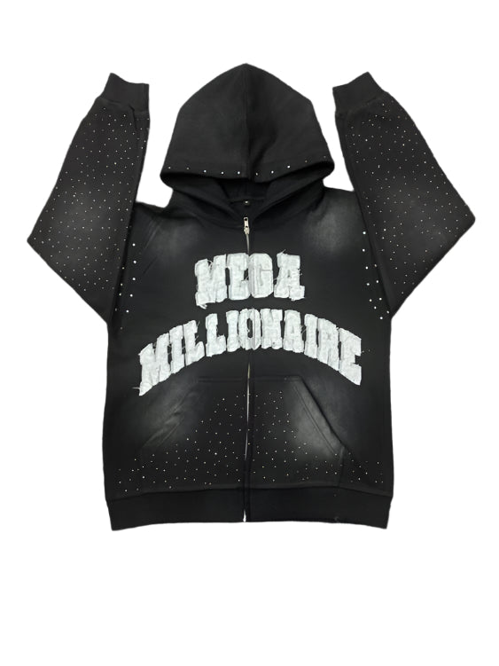 Mega Millionaire Zip Up Distressed Hoodie